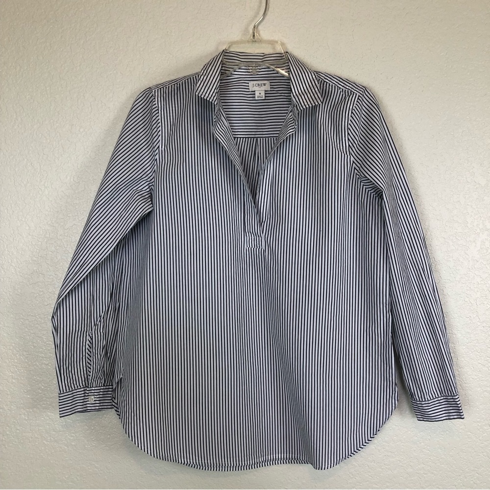 J Crew Pullover V Neck Striped Shirt Relaxed Fit Long Sleeve Small